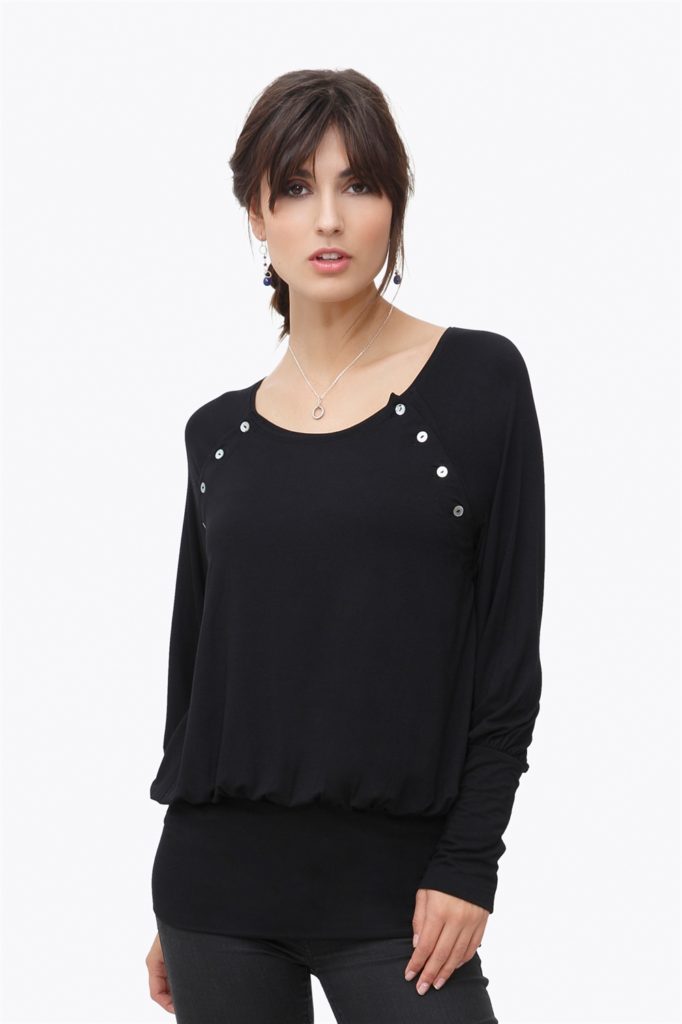 Black nursing shirt - loose short version of bamboo fibers