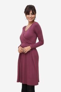 Plum nursing dress with wrap look