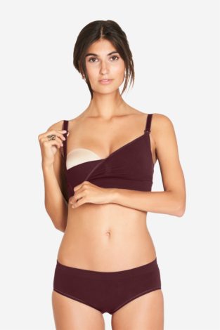 Wine red breastfeeding bra in bamboo with click opening