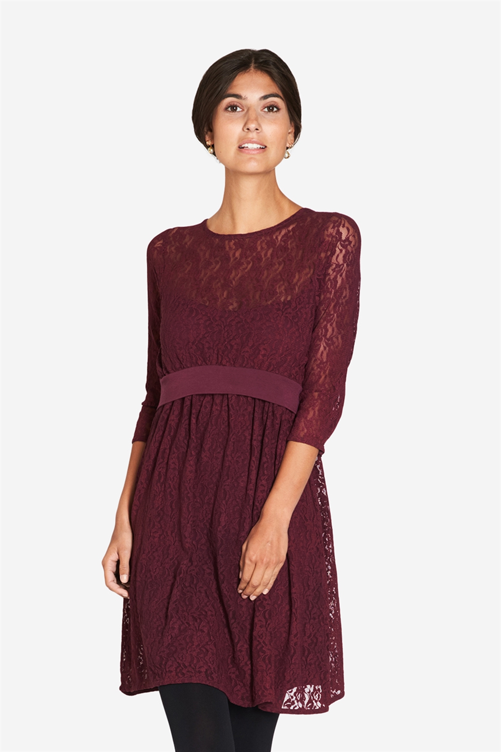 Bordeaux Red nursing Dress with Laces