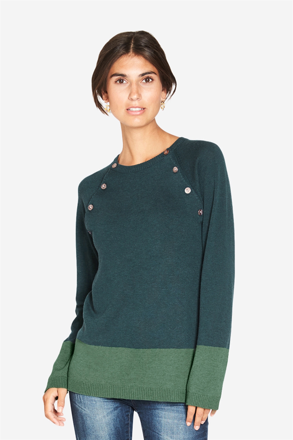 2 colour nursing pullover in green wool