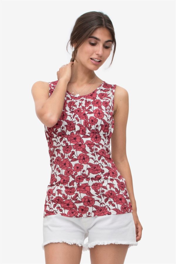 Nursing top with coral flower print in bamboo jersey