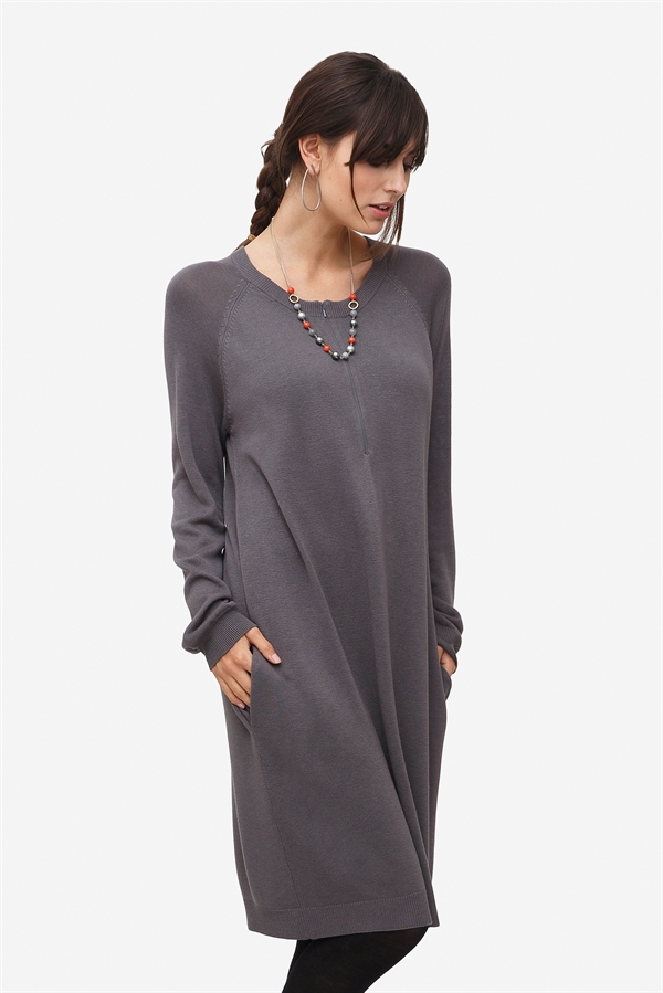 Grey nursing dress with zipper nursing opening