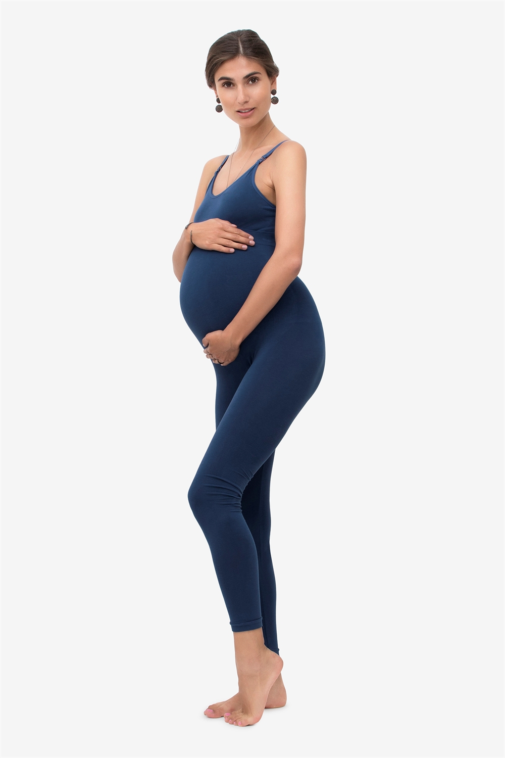 Blue maternity leggings for pregnant women